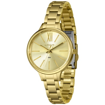 Relógio Lince Feminino Dourado Clássico com Visor Champanhe Á Prova d'água LRGH192L38