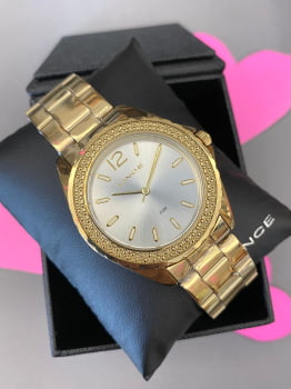 Relógio Lince Feminino Dourado com Caixa Detalhada Visor Prateado Á Prova d'água LRG4780L40