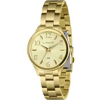 Relógio Lince Feminino Dourado com números  á prova d'água LRG4813L36 