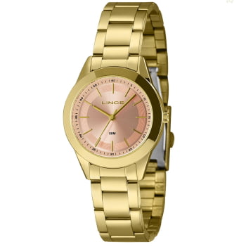 Relógio Lince Feminino Dourado com Visor Rosa Minimalista Á Prova d'água LRG4745L34