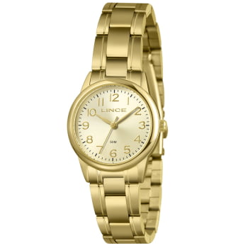 Relógio Lince Feminino Dourado com Visor Champanhe Todo Numerado Á Prova d'água LRGM033L30