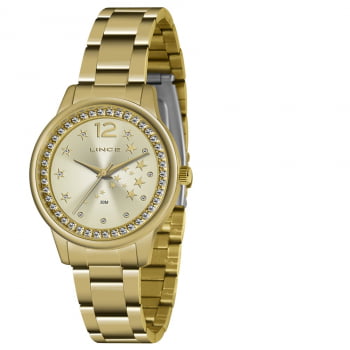 Relógio Lince Feminino Dourado com Zircônias e Estrelas LRGJ140L