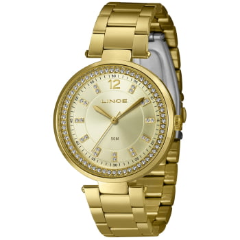 Relógio Lince Feminino Dourado com Zircônias á Prova D'água LRGJ156L40