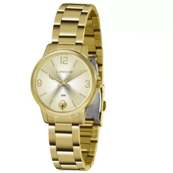 Relógio Lince Feminino Dourado Coração e Chave no Visor Á Prova d'água LRG4682L