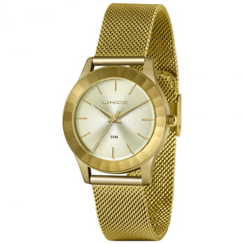 Relógio Lince Feminino Dourado Com Pulseira Milanese Espelhado LRG4670L