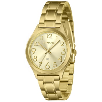 Relógio Lince Feminino Dourado Visor Champanhe Numeração Completa á Prova D'água LRGM029L38