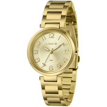 Relógio Lince Feminino Dourado Visor Champanhe Numeração Completa á Prova D'água LRGM031L36