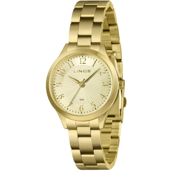 Relógio Lince Feminino Dourado Visor Champanhe Numeração Completa á Prova d'água LRGM034L36