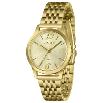 Relógio Lince Feminino Dourado Visor Champanhe Texturizado á Prova D'água LRGM035L36
