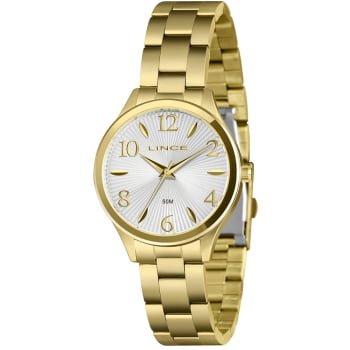 Relógio Lince Feminino Dourado Visor Prata Texturizado á Prova D'água LRG4813L36 Relógio Lince Feminino Dourado Visor Prata Texturizado á Prova D'água LRG4813L36