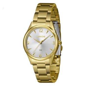 Relógio Lince Feminino Dourado Visor Prateado Á Prova d'água LRGJ169L36