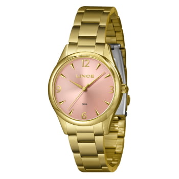 Relógio Lince Feminino Dourado Visor Rose Á Prova d'água LRGJ169L36_