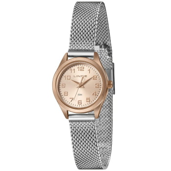 Relógio Lince Feminino Mini Bicolor Visor Rosé com Numeração Completa e Pulseira Milanesa á Prova d'água LRTH269L25 Relógio Lince Feminino Mini Bicolor Visor Rosé com Numeração Completa e Pulseira Milanesa á Prova d'água LRTH269L25
