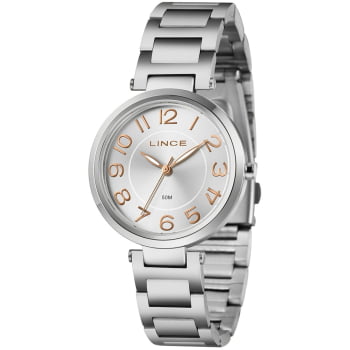 Relógio Lince Feminino Prateado Visor Prata Numeração Completa á Prova D'água LRMM031L36