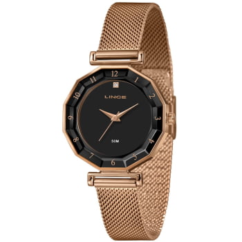 Relógio Lince Feminino Rosé Visor Preto Minimalista Pulseira Milanesa Á Prova d'água LRR4834L34 Relógio Lince Feminino Rosé Visor Preto Minimalista Pulseira Milanesa Á Prova d'água LRR4834L34