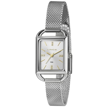 Relógio Lince Grance Feminino Prateado Quadrado com Pulseira Milanesa e Visor Prata LQM4790L24