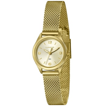 Relógio Lince Mini Feminino Dourado Visor Champanhe Pulseira Milanesa Á Prova d'água LRGH271L25
