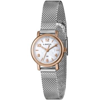 Relógio Lince Mini Feminino Bicolor Visor Madrepérola Pulseira Milanesa Á Prova d'água LRTH270L25