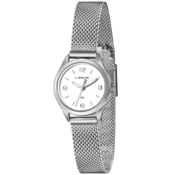 Relógio Lince Mini Feminino Prateado Visor Branco Pulseira Milanesa Á Prova d'água LRMH271L25