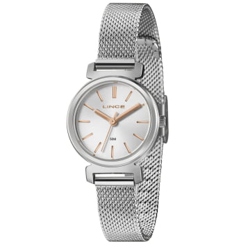 Relógio Lince Mini Feminino Prateado Visor Prata Pulseira Milanesa Á Prova d'água LRMH292L28