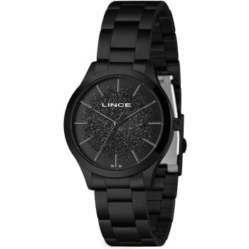 Relógio Lince Trend Feminino Preto Visor Minimalista Com Brilhos Á Prova D'água LRN4774L38