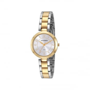 Relógio Mondaine Feminino Bicolor com Pulseira Prata e Dourada 32106LPMVBE2 