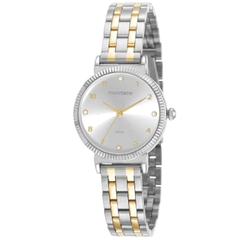 Relógio Mondaine Feminino Bicolor Dourado e Prateado com Cristais Visor Champanhe Á Prova d'água 32360LPMVBE3