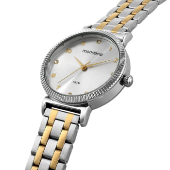 Relógio Mondaine Feminino Bicolor Dourado e Prateado com Cristais Visor Champanhe Á Prova d'água 32360LPMVBE3