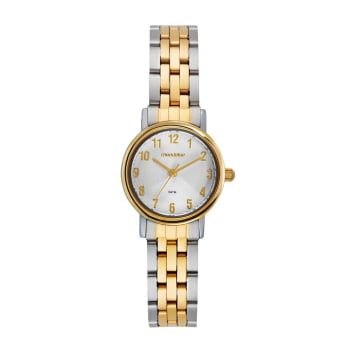 Relógio Mondaine Feminino Bicolor Prata e Dourado Mostrador Prateado Texturizado Todo Numerado Á Prova d'água 99849LPMVBE3 Relógio Mondaine Feminino Bicolor Prata e Dourado Mostrador Prateado Texturizado Todo Numerado Á Prova d'água 99849LPMVBE3
