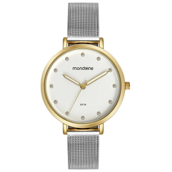 Relógio Mondaine Feminino Bicolor Prateado e Dourado Malha de Aço À Prova d'água 32847LPMVBE1 Relógio Mondaine Feminino Bicolor Prateado e Dourado Malha de Aço À Prova d'água 32847LPMVBE1