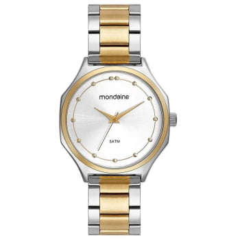 Relógio Mondaine Feminino Bicolor Prateado e Dourado Minimalista Visor Prateado Á Prova d'água 32477LPMVBE3