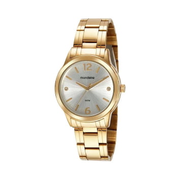 Relógio Mondaine Feminino Casual Cristais Dourado á Prova D'água 99562LPMVDE1