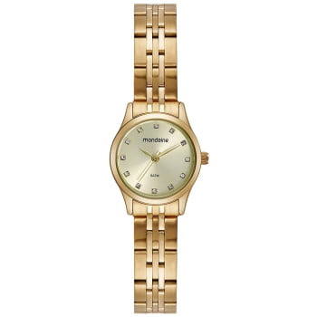 Relógio Mondaine Feminino Clássico Cristais Dourado á Prova D'água 32493LPMVDE1
