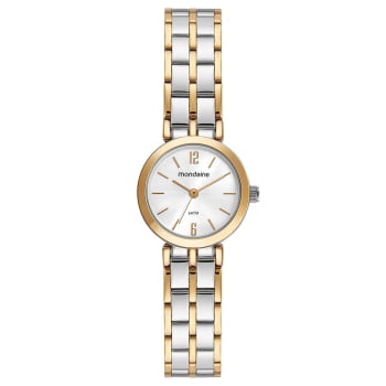 Relógio Mondaine Feminino Clássico Prata e Dourado á Prova D'água 32370LPMVBE3