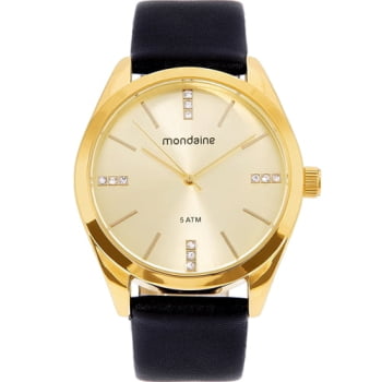 Relógio Mondaine Feminino Couro Dourado á Prova D'água 76732LPMVDH1