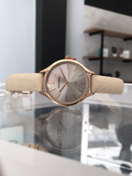 Relógio Mondaine Feminino Couro Rosé com Pedras 32159LPMVRH2