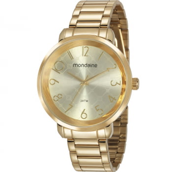 Relógio Mondaine Feminino Dourado Todo Numerado Visor Champanhe Texturizado Á Prova d'água 53657LPMVDE1