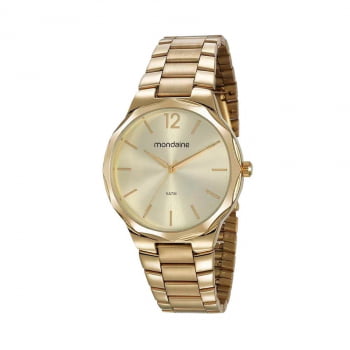 Relógio Mondaine Feminino Dourado Minimalista Visor Facetado Champanhe Á Prova d'água 53750LPMVDE1