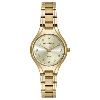 Relógio Mondaine Feminino Dourado Clássico Pequeno Com Cristais Á Prova d'água 32528LPMVDE1