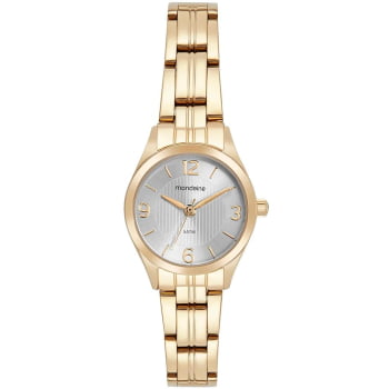 Relógio Mondaine Feminino Dourado Clássico Pequeno com Visor Prateado Texturizado Á Prova d'água 99640LPMVDE3