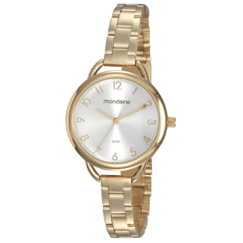 Relógio Mondaine Feminino Dourado Todo Numerado Visor Prateado Á Prova d'água 32154LPMVDE2