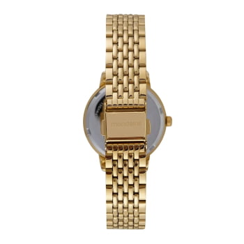 Relógio Mondaine Feminino Dourado Clássico Visor Champanhe com Cristais Á Prova d'água 32705LPMVDE1