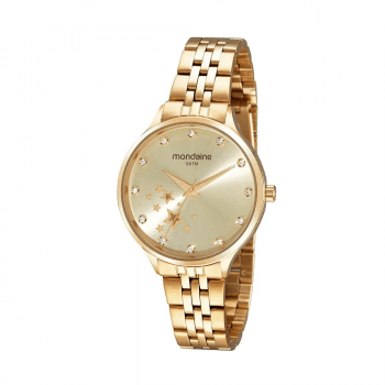 Relógio Mondaine Feminino Dourado Com Pedras Estrelas 32284LPMVDE1