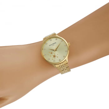 Relógio Mondaine Feminino Dourado Com Pedras Estrelas 32284LPMVDE1