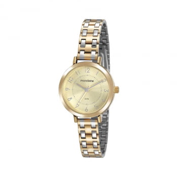 Relógio Mondaine Feminino prateado e Dourado com Pulseira Bicolor a prova d´água 53864LPMVBE1