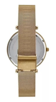 Relógio Mondaine Feminino Dourado com Pulseira Milanesa e Visor Prateado Texturizado com Cristais Á Prova d'água 32524LPMVDE1
