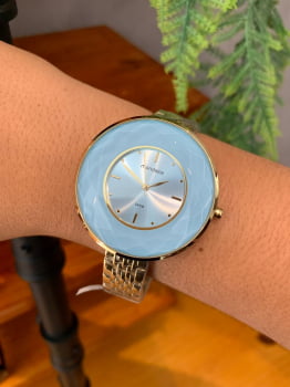 Relógio Mondaine Feminino Dourado azul Com Vidro Facetado A prova D'água 99054LPMVDE7