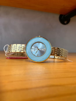 Relógio Mondaine Feminino Dourado azul Com Vidro Facetado A prova D'água 99054LPMVDE7