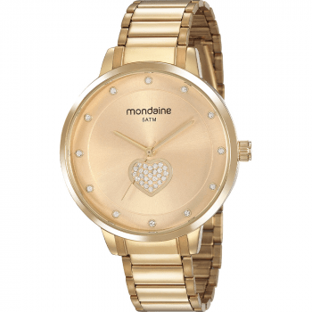 Relógio Mondaine Feminino Dourado Coração com Pedras 53863LPMVDE1
