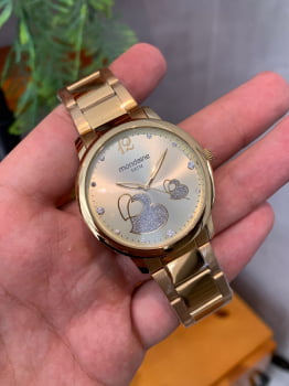 Relógio Mondaine Feminino Dourado Coração Pedras 53627LPMVDE1